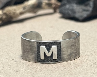 Sterling Silver Personalized Ring  – Adjustable Handmade Initial Ring, Meaningful Father Personalized Ring Gift, A–Z Ring for Him