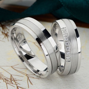 Silver Wedding Band Set, Silver Wedding Bands, Couple rings, Rings for Couples, Wedding Band His and Hers, Wedding Rings Woman