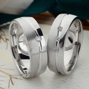 Silver Wedding Bands Set,Simple Wedding Bands Couple rings, Modern Wedding Band Set, Wedding Band His and Hers, Wedding Rings Woman
