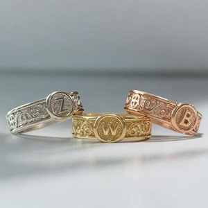 Aliança de casamento personalizada, anel personalizado, anel com inicial para homens, anel com sinete de letra, anel com inicial de sinete, presente de aniversário personalizado para ele