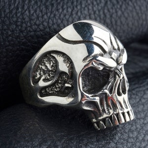 Skul Handmade Sterling Silver Ring, Gothic Skull Ring, Skull Punk Ring,Silver Skull Band, Skull Jewelry,Gift Ring,Skull Biker Jewelry
