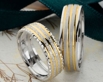 14k Gold Wedding Bands Set, Traditional Wedding Band Set, Wedding Band His and Hers, Wedding Rings Woman, Engagement rings