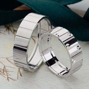 White Gold Wedding Bands Set, Couple rings, Traditional Wedding Band Se, Wedding Band His and Hers, Wedding Rings Woman