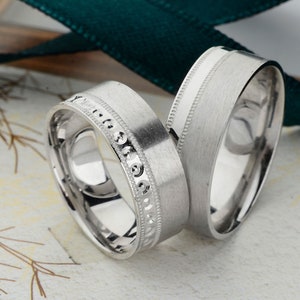 Silver Wedding Band Set, Silver Wedding Bands, Couple rings, Rings for Couples, Wedding Band His and Hers, Wedding Rings Woman