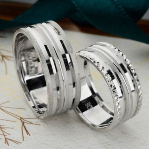 Silver Wedding Band Set, Silver Wedding Bands, Couple rings, Rings for Couples, Wedding Band His and Hers, Wedding Rings Woman