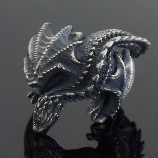 Silver Dragon Ring,Dragon Biker Ring, Dragon Gothic Ring, Dragon Punk Ring, Dragon Jewelry,Handmade Sterling Silver Men Biker Ring,Men Gifts