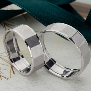 White Gold Wedding Bands Set, Couple rings, Traditional Wedding Band Se, Wedding Band His and Hers, Wedding Rings Woman