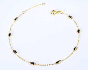 14k Solid Gold Black Zircon Bracelets, Woman Jewellry, Minimalist Gold Bracelet, Handmade Jewelry Gifts