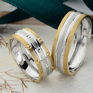 His and Hers Bands Set, Simple Wedding Band, Two Tone Wedding Band, His and Hers Ring, Wedding Rings Woman, Engagement rings