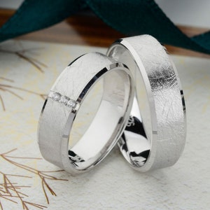 White Gold Wedding Bands Set Couple Rings Traditional Wedding