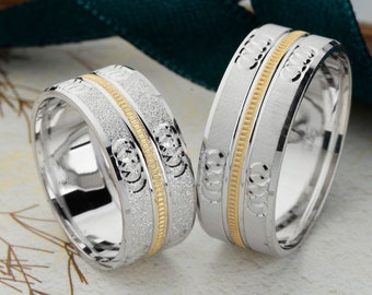 Solid Gold Wedding Band Set: Handcrafted Minimalist Rings