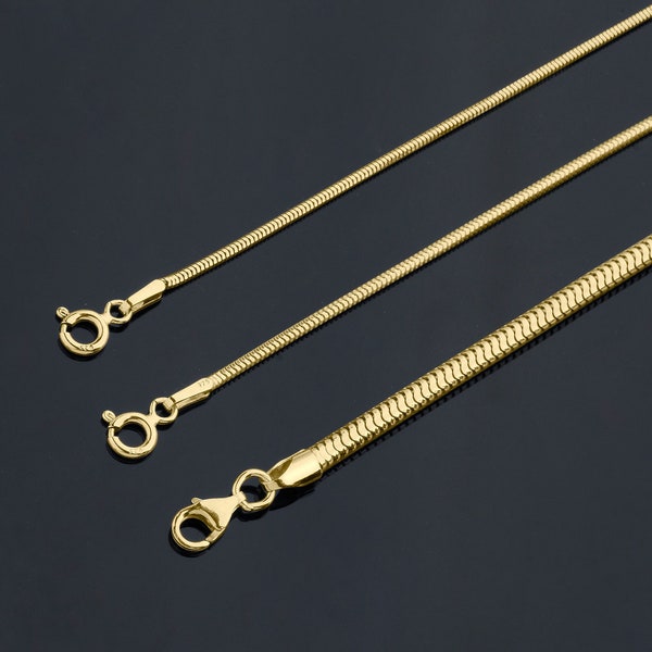 Gold Schlangenkette, Schlangenkette Halskette, 1 mm-1,40 mm-1,60 mm-3,00 mm Unisex Runde Schlangenkette, Goldkette Halskette, Herren Goldketten