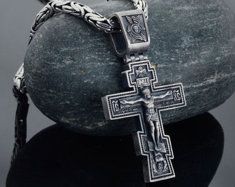 Christian Orthodox Crucifix Jesus Cross Necklace, Jesus Cross Pendant, Religious Mens Pendant, Silver Christian Jewelry,Religious Pendant