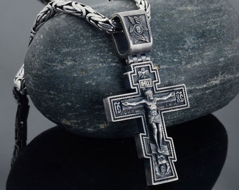 Christian Orthodox Cross Necklace, Jesus Cross Pendant, Mens Pendant, Silver Christian Jewelry,Religious Pendant, Birthday Gift for Him
