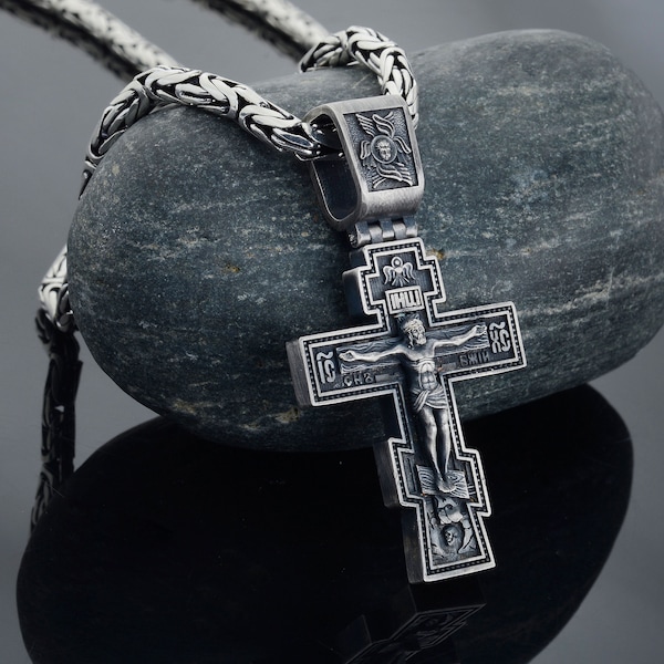 Collier croix de Jésus crucifix chrétien orthodoxe, pendentif croix de Jésus, pendentif religieux pour homme, bijoux chrétiens en argent, pendentif religieux