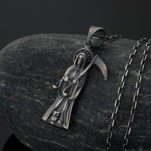 Grim Reaper Necklace, Oxidized Angel of Death Pendant, Gothic Pendant,Men Jewelry,Unisex Gothic Accessory, Silver Mens Necklace