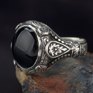 Mens Handmade Ring, Black Onyx Gemstone Ring  Men Sterling Silver Ring 925k Silver Men Jewelry, Men Vintage Ring Man Gifts