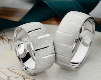 Wedding Rings Set, Silver Wedding Bands His and Her, Couple rings, Rings for Couples, Wedding Band His and Hers, Wedding Rings Woman