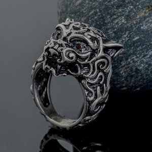 Sterling Silver 925 Asian Tiger Ring, Biker Ring, Silver Tiger Ring, Gifts For Men,Men Oxidized Jewelry, Handmade Sterling Silver Men Ring