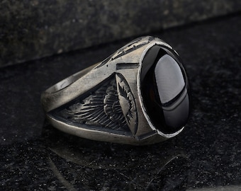 Black Onyx Mens Ring ,Onyx Men Jewelry, Gemstone Man Ring,Oxidized Silver Handmade Ring For Man