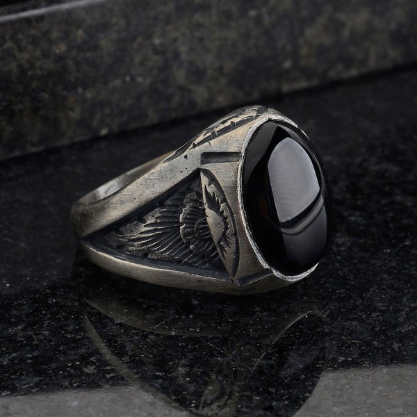 Black Onyx Mens Ring ,Onyx Men Jewelry, Gemstone Man Ring,Oxidized Silver Handmade Ring For Man