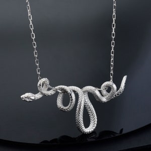 Sterling Silver Snake Necklace, Sepent Pendant Necklace, Silver Serpent Pendant, Gift Pendants Jewelry, Silver, Snake Pendant Necklace