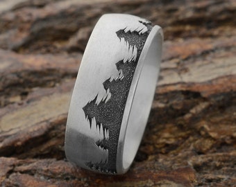 Pine Tree Forest Wedding Mens Band, Handmade Unique Wedding Band,Wedding  Wedding Rings For Man, Engagement rings,Fashionable Men Band