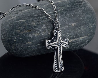 Collana A Croce In Argento Sterling 925 Con Rosa, Ciondolo Religioso Nero, Catena Regolabile 18+2 Pollici, Gioiello Uomo E Donna - 6