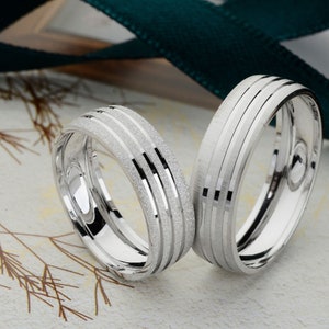 Weißgold Ehering Silber Eheringe Set, Paarringe, Modernes Ehering Set, Ehering für Sie und Ihn, Eheringe Frau