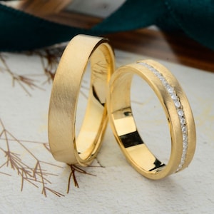 14k Gold Wedding Bands Set, Traditional Wedding Band Set, Wedding Band His and Hers, Wedding Rings Woman, Engagement rings