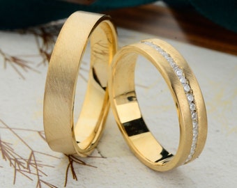 14k Gold Wedding Bands Set, Traditional Wedding Band Set, Wedding Band His and Hers, Wedding Rings Woman, Engagement rings