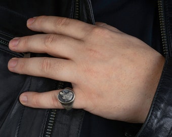 Oxidized Sterling Silver Wolf Ring: Gothic Biker Jewelry