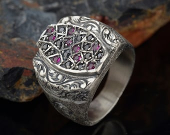 Vintage Man Ring,Mens Engraved Ring ,Gemstone Handmade Sterling Silver Mens Ring,Silver Man Handmade Ring Silver, Man Antique Ring