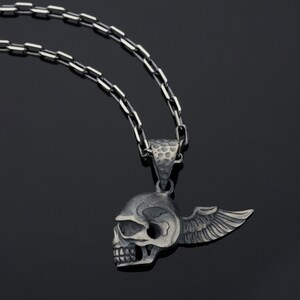 Winged Skull Necklace Men,Sterling Silver Men Charm,Men Charm Pendant,Man Chain Necklace,Men Jewelry,Men Axe Pendant,Silver Men Necklace