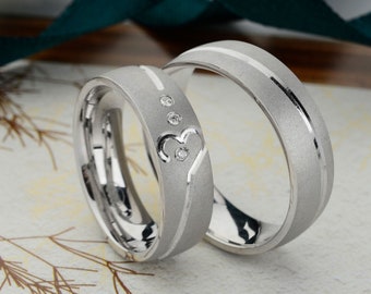Conjunto de alianzas de boda de plata, anillos de pareja, conjunto de alianzas de boda minimalista, alianza para él y para ella, anillos de boda para mujer