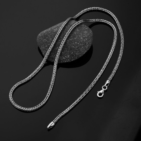 Collier chaîne viking en argent sterling 925, collier chaîne queue de sétaire, collier en argent pour homme, bijoux en argent pour homme, collier en argent oxydé pour lui