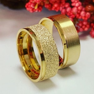 14k Gold Wedding Bands Set,7 mm Traditional Wedding Band Set, Wedding Band His and Hers, Wedding Rings Woman, Engagement rings