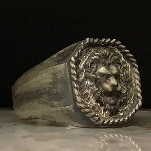 Silver Man Ring, Lion Men&#39;s Ring, Handmade Sterling Silver Lion Signet Men Ring, Wild Lion Ring, African Lion Men Jewelry, Gift For Man