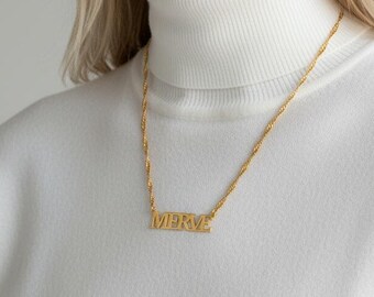 Personalized Name Necklace Gold, With Singapore Chain