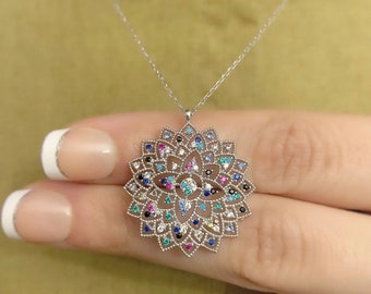 Flower Of Life Silver Necklace, Gift for Mothers Day, Sterling Silver Flower Of Life Necklace, Flower Of Life Pendant, Flower Of Life Symbol