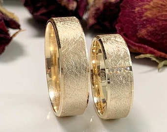 14k Gold Ehering Set, Paarringe, traditionelle Ehering Set, Ehering für Sie und Ihn, Eheringe Frau, Verlobungsring