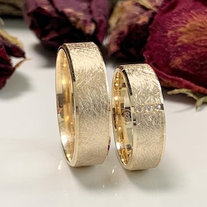 14k Gold Wedding Bands Set, Couple rings, Traditional Wedding Band Set, Wedding Band His and Hers, Wedding Rings Woman,Engagement ring