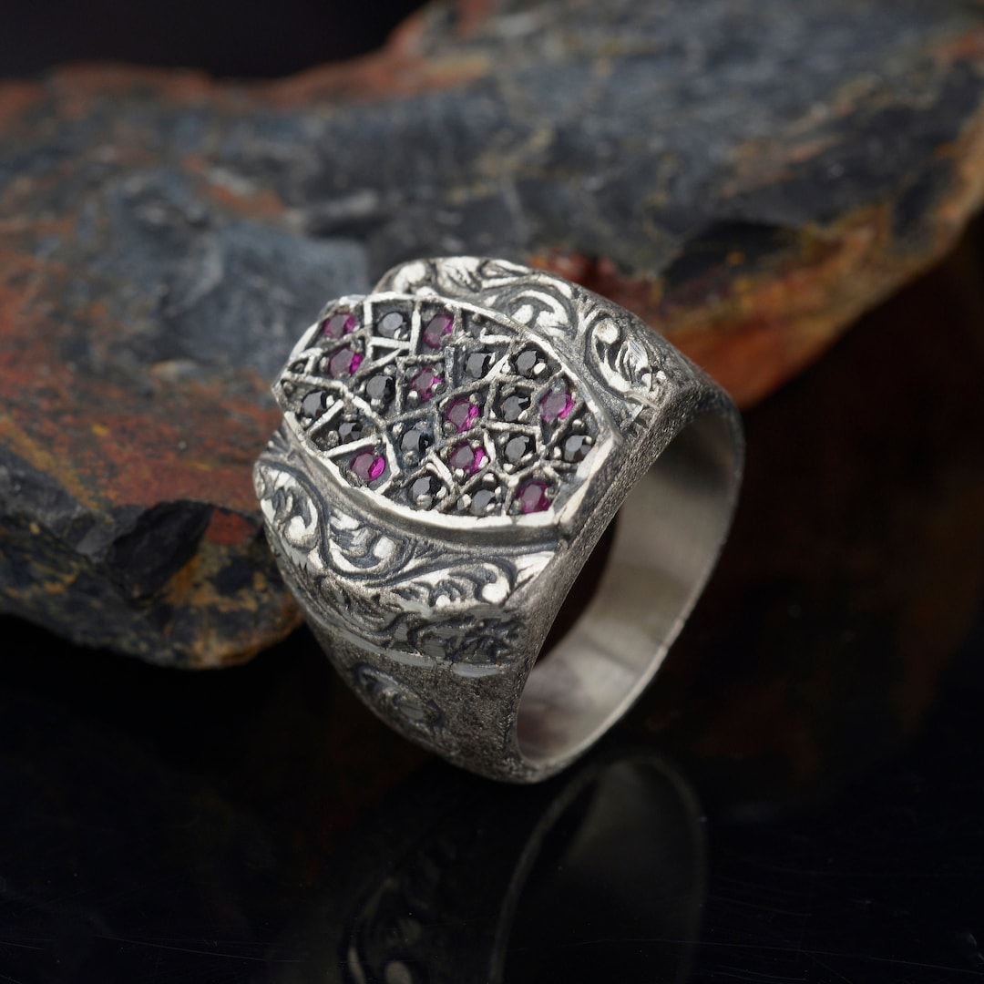 Vintage Man Ring,mens Engraved Ring ,gemstone Handmade Sterling Silver