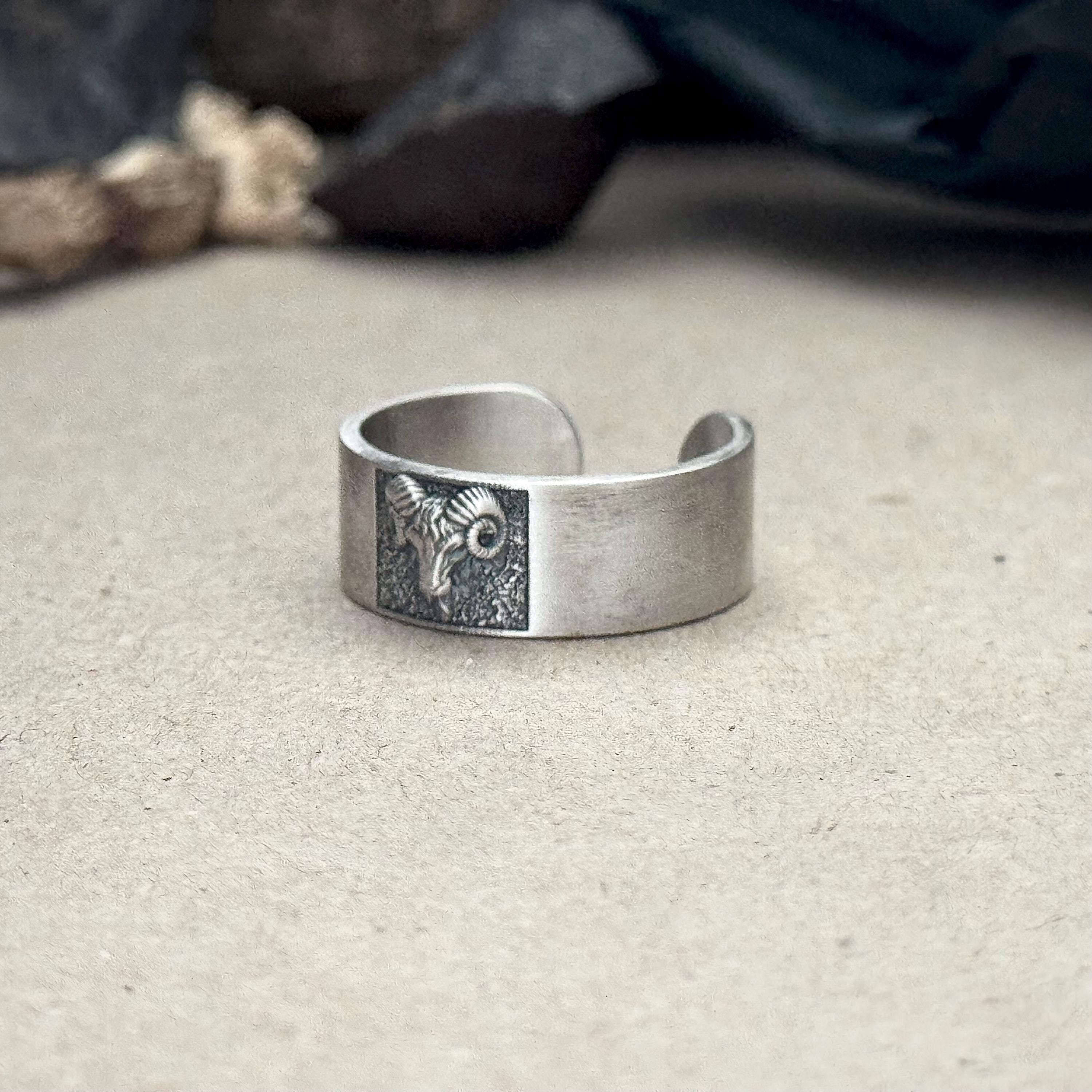 Adjustable Aries Zodiac Silver Ring for Men –mens 925 Sterling