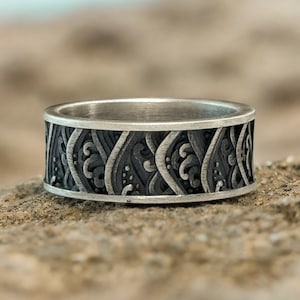 Anillo de la Gran Ola de Kanagawa, anillo de bodas de plata para hombre, anillo de bodas japonés para hombre, anillo de compromiso, regalo de cumpleaños para él