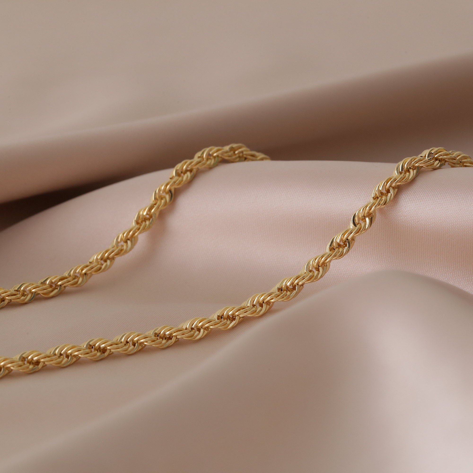 14k Solid Gold Rope Chain Bracelet, 3,3 Mm Rope Chain 14k Solid Gold Rope Chain Bracelet, 3,3 Mm Rope Chain