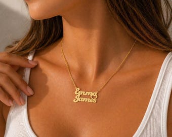 Personalized Two Name Necklace Gold, With Heart & Singapore Chain