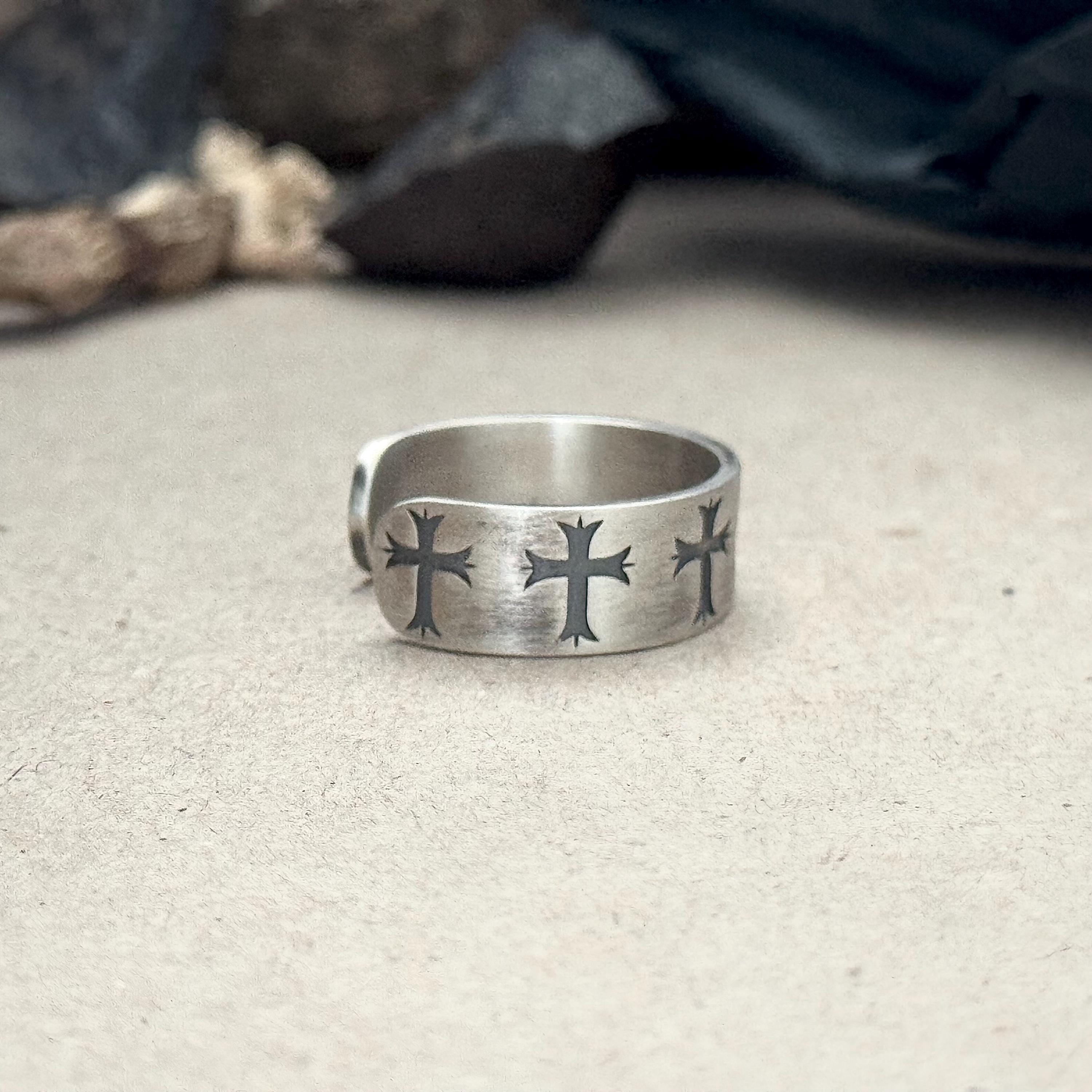 Sterling Silver Cross Ring: Adjustable Wide Band Unisex Jewelry - Etsy