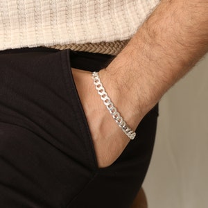 Mens Jewelry Bracelet, Sterling Silver Cuban Curb Chain Bracelets, Viking Chain Bracelet, Silver Men&#39;s Jewelry, Best Gifts for Boyfriend