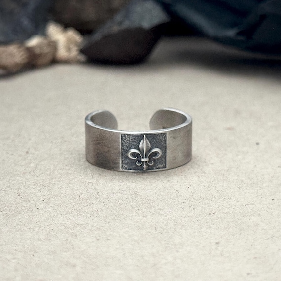 Adjustable Fleur-de-lis Silver Ring for Men, 925 Sterling Silver